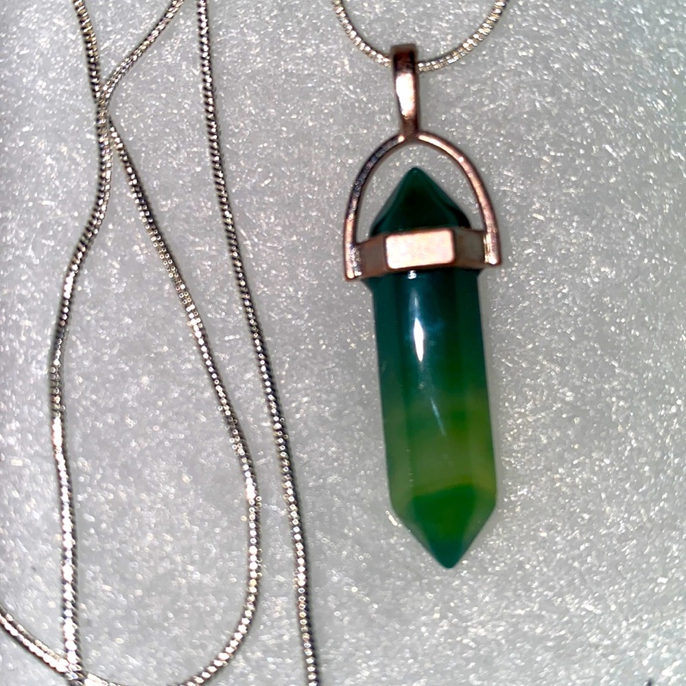 Long Boho 24” Green Quartz sterling silver necklace